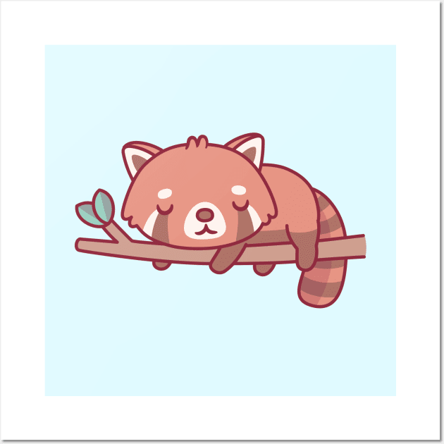 Cute Little Red Panda Sleeping On Tree Branch Wall Art by rustydoodle